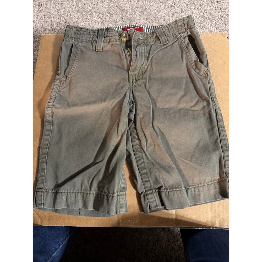 Arizona Jean Co Boys Olive Green Chino Shorts Size 10 Flat Front Cotton